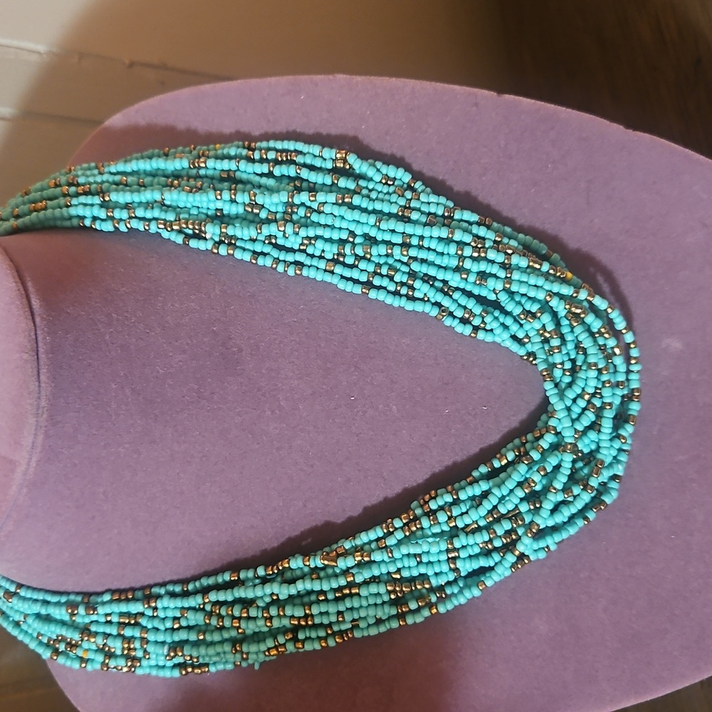 Blue and Brown Multi-Strand Beaded Necklace